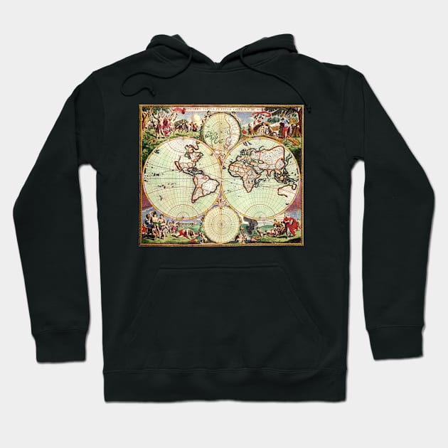 Antique Double Hemisphere Map by Frederick de Wit, c1665 Hoodie by MasterpieceCafe